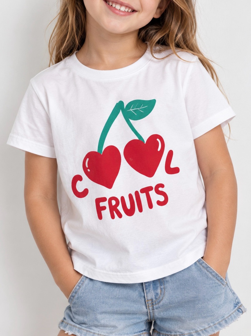 Zara Girls Cool Fruits Cherry Graphic Tee White Red Cotton Size 4-5Y